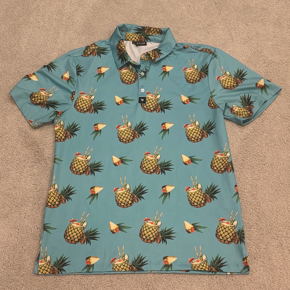 Bad Birdie Tropical Pineapple Polo - Teal and Orange
